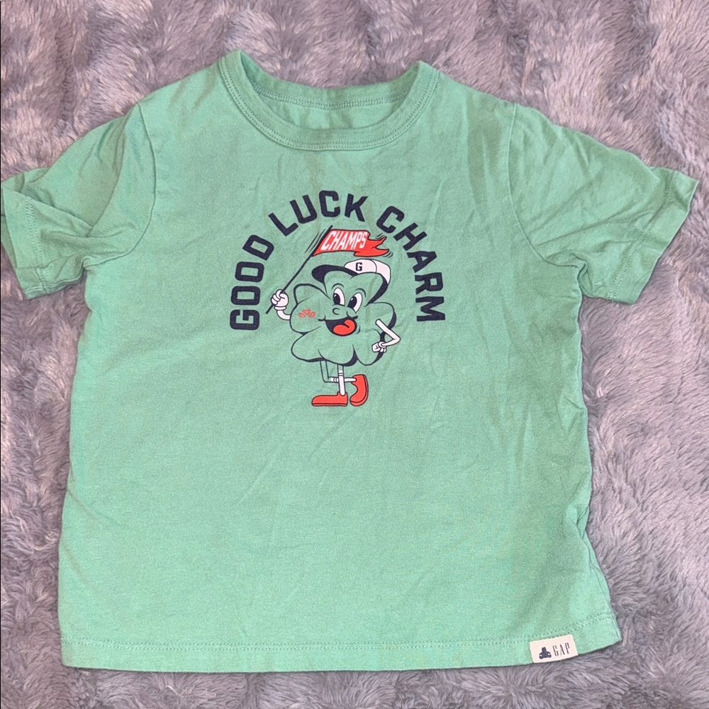 GAP Green 'Good Luck Charm' Graphic Tee with Red Accents